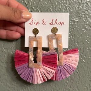Sip & Shop Pink Ombre Raffia Statement Boutique Earrings
